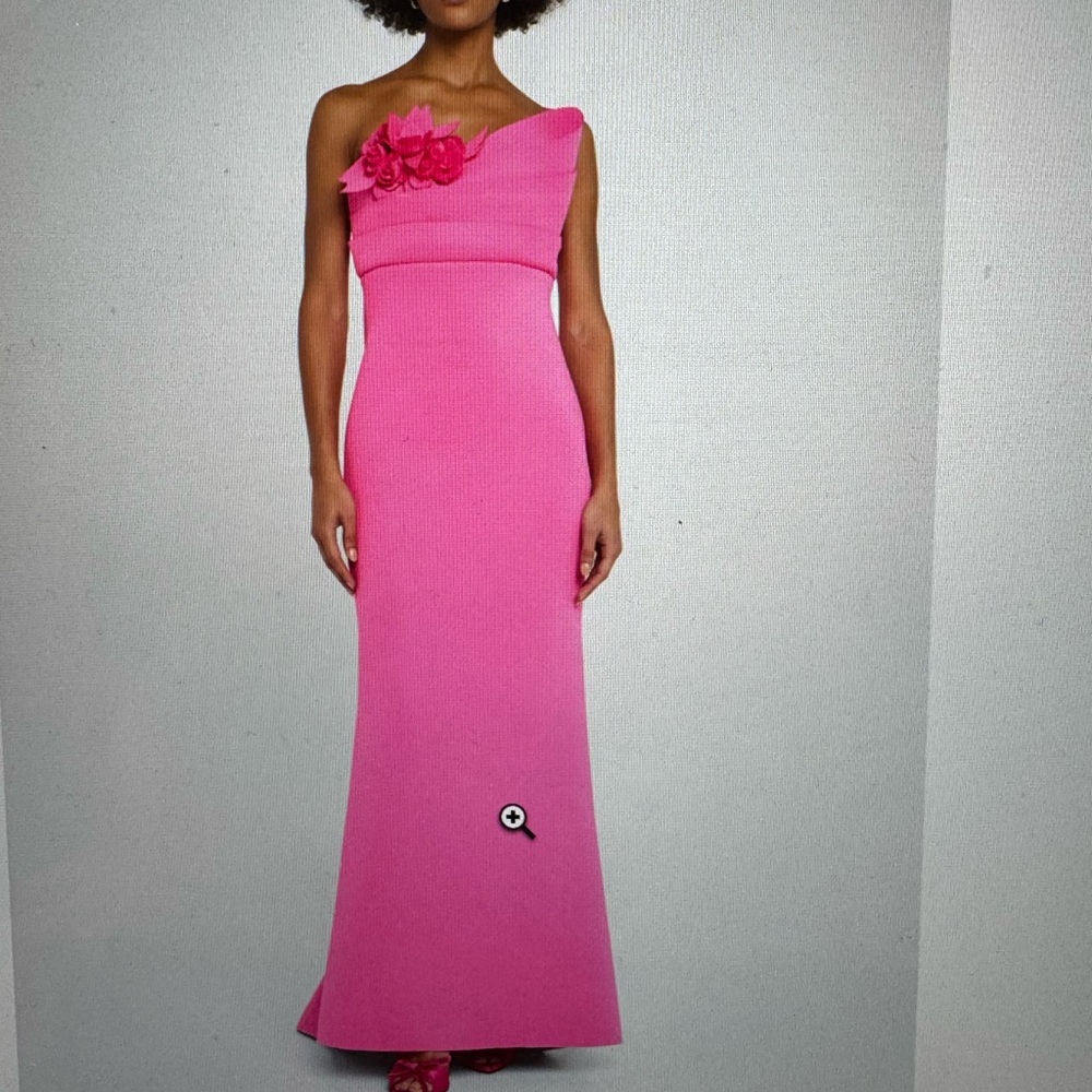 Badgley Mischka strapless floral appliqué evening dress